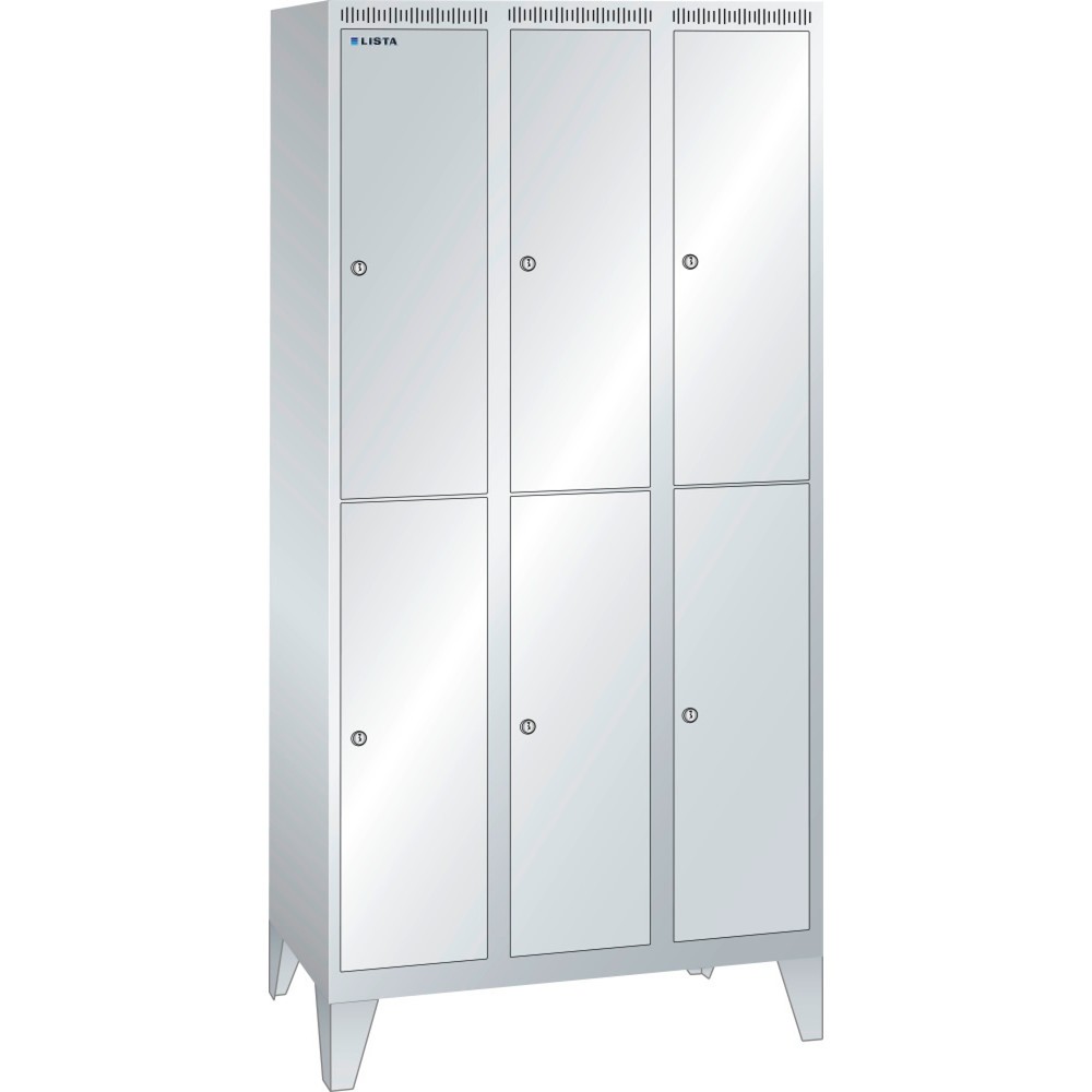 Armoire-vestiaire LISTA, (PxH) 500x1 850 mm, avec pieds, 2 rangées, 3x2 compartiments, serrure à cylindre