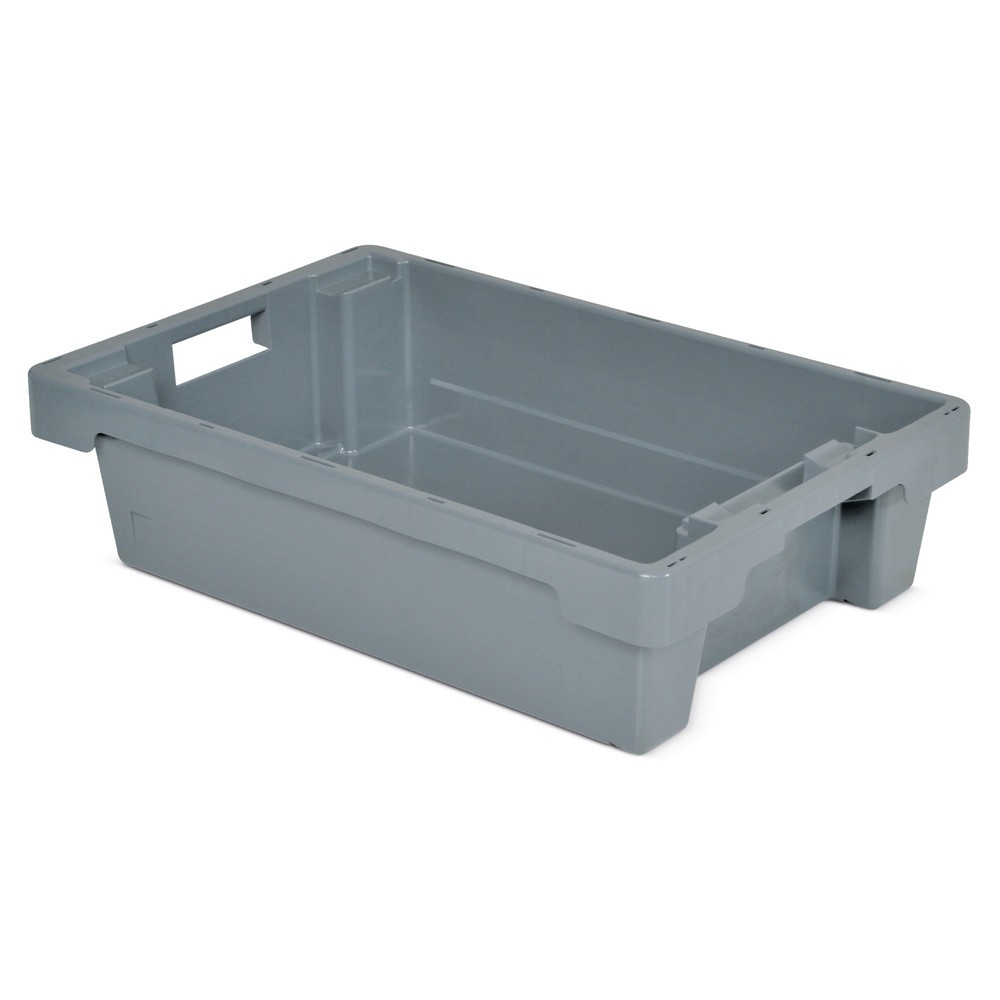 Bacs emboîtables et empilables, parois + fond fermés, 25 litres, gris