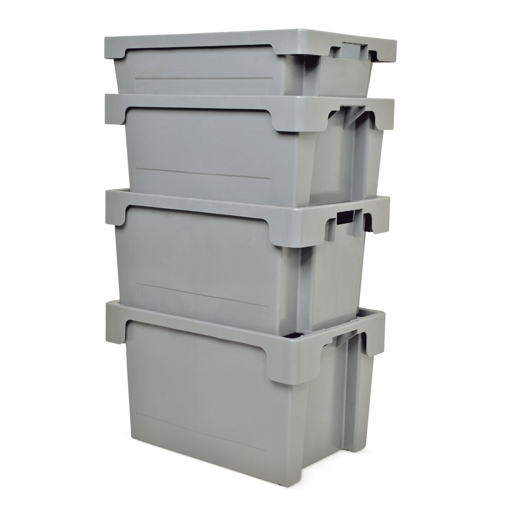 Bacs emboîtables et empilables, parois + fond fermés, 50 litres, gris