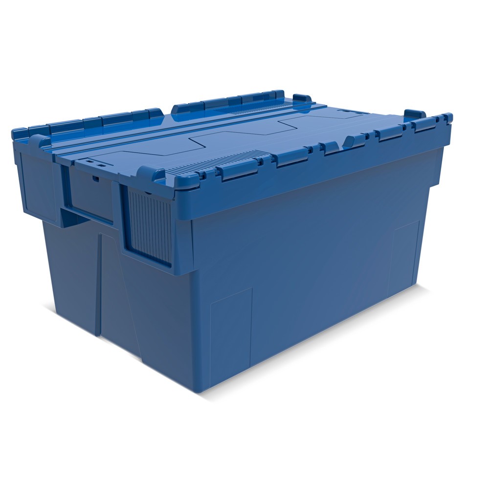 Bac empilable réutilisable en PP avec couvercle rabattable, bleu, 56 litres, 1 pcs/UV