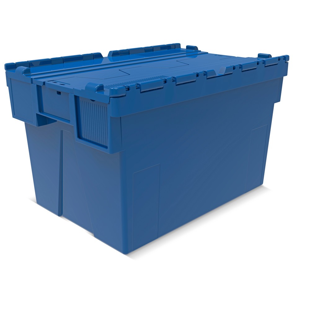 Bac empilable réutilisable en PP avec couvercle rabattable, bleu, 65 litres, 1 pcs/UV