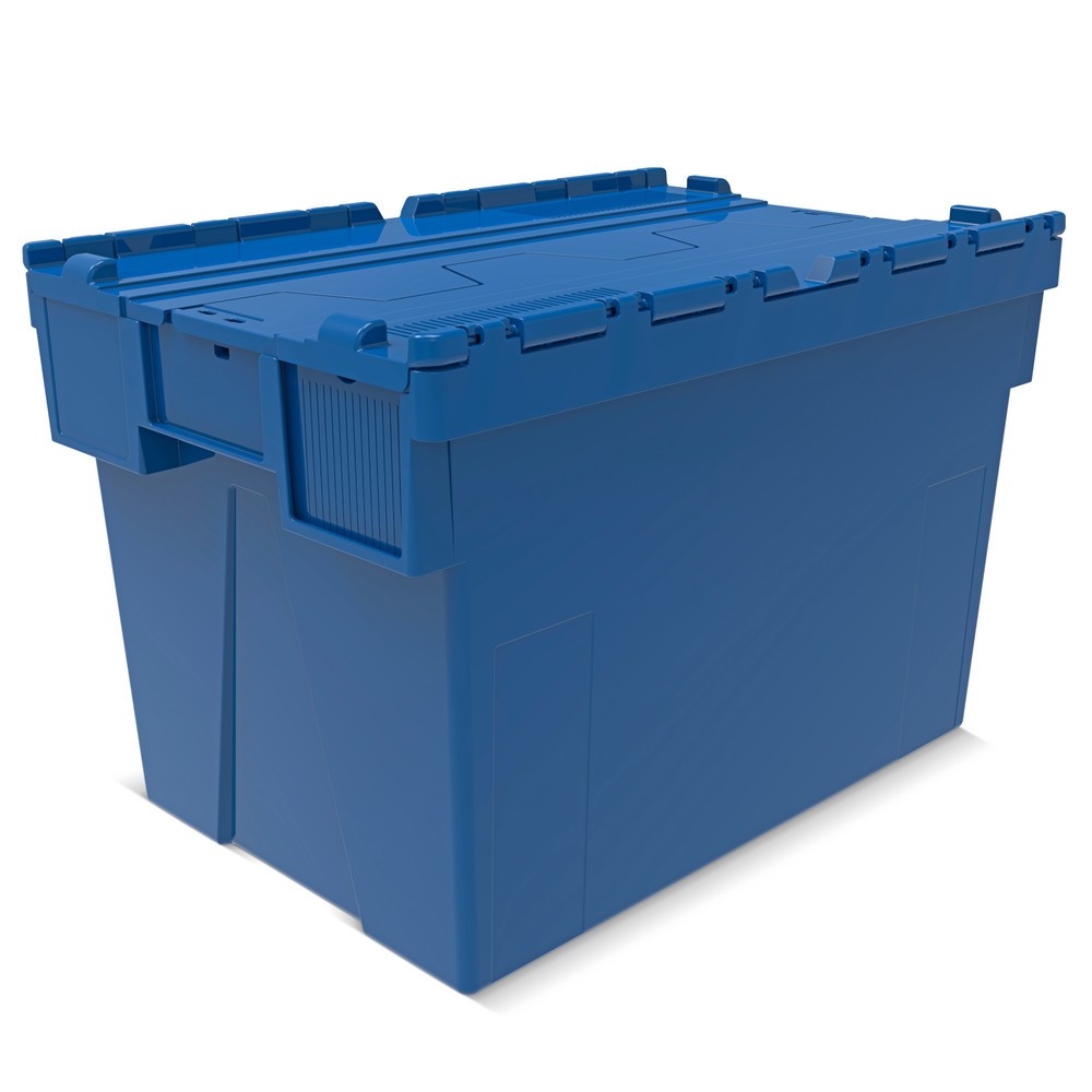 Bac empilable réutilisable en PP avec couvercle rabattable, bleu, 77 litres, 1 pcs/UV