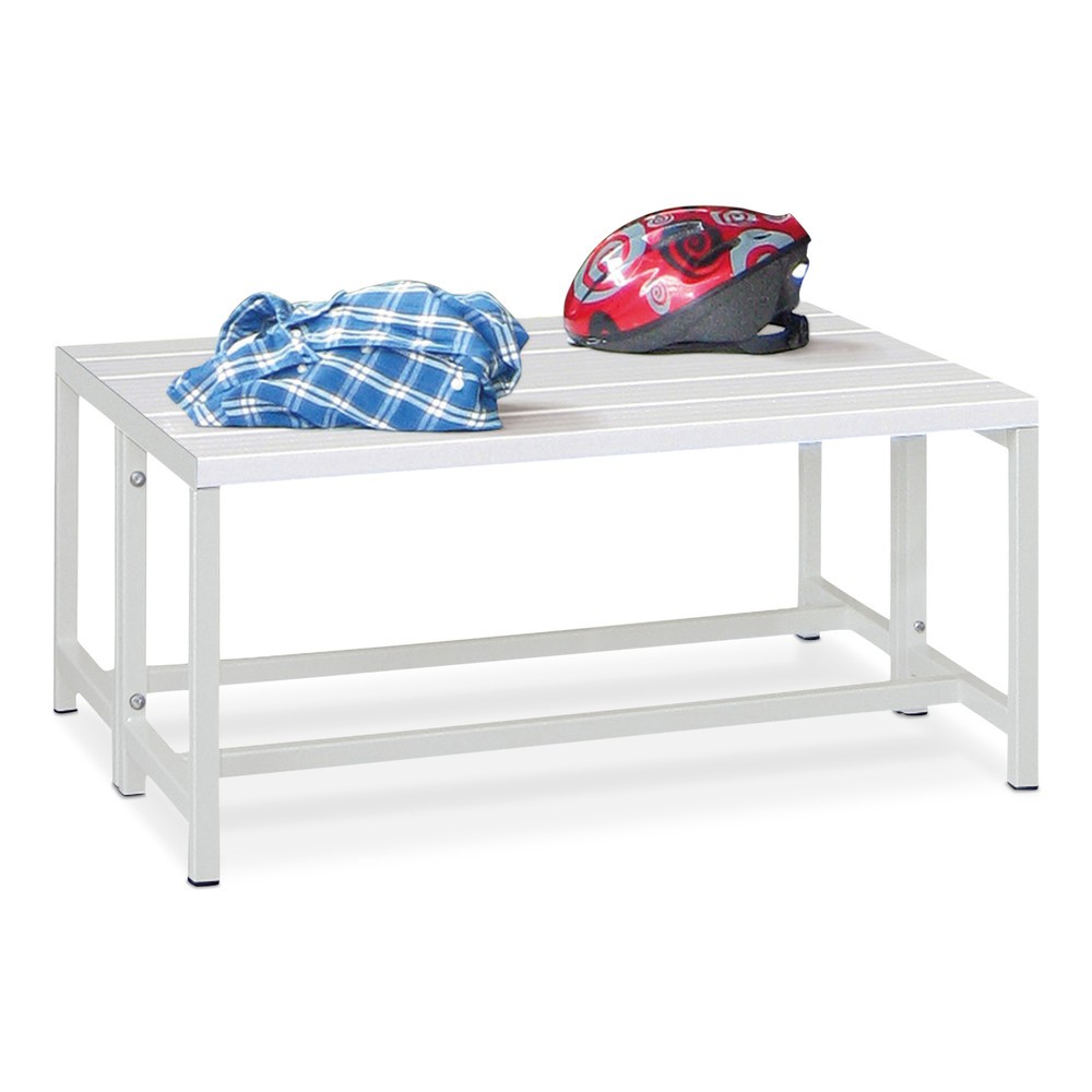 Banc pour vestiaire PAVOY, bilatéral, longueur 1 000 mm, sans porte-chaussure, gris clair