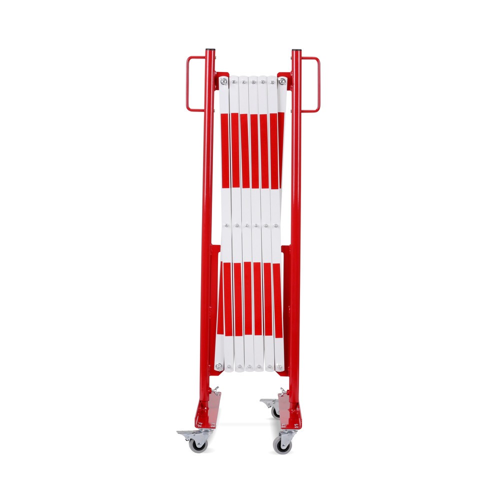 Barrière extensible dancop, roues des deux côtés, largeur 3 600 mm, rouge/blanc