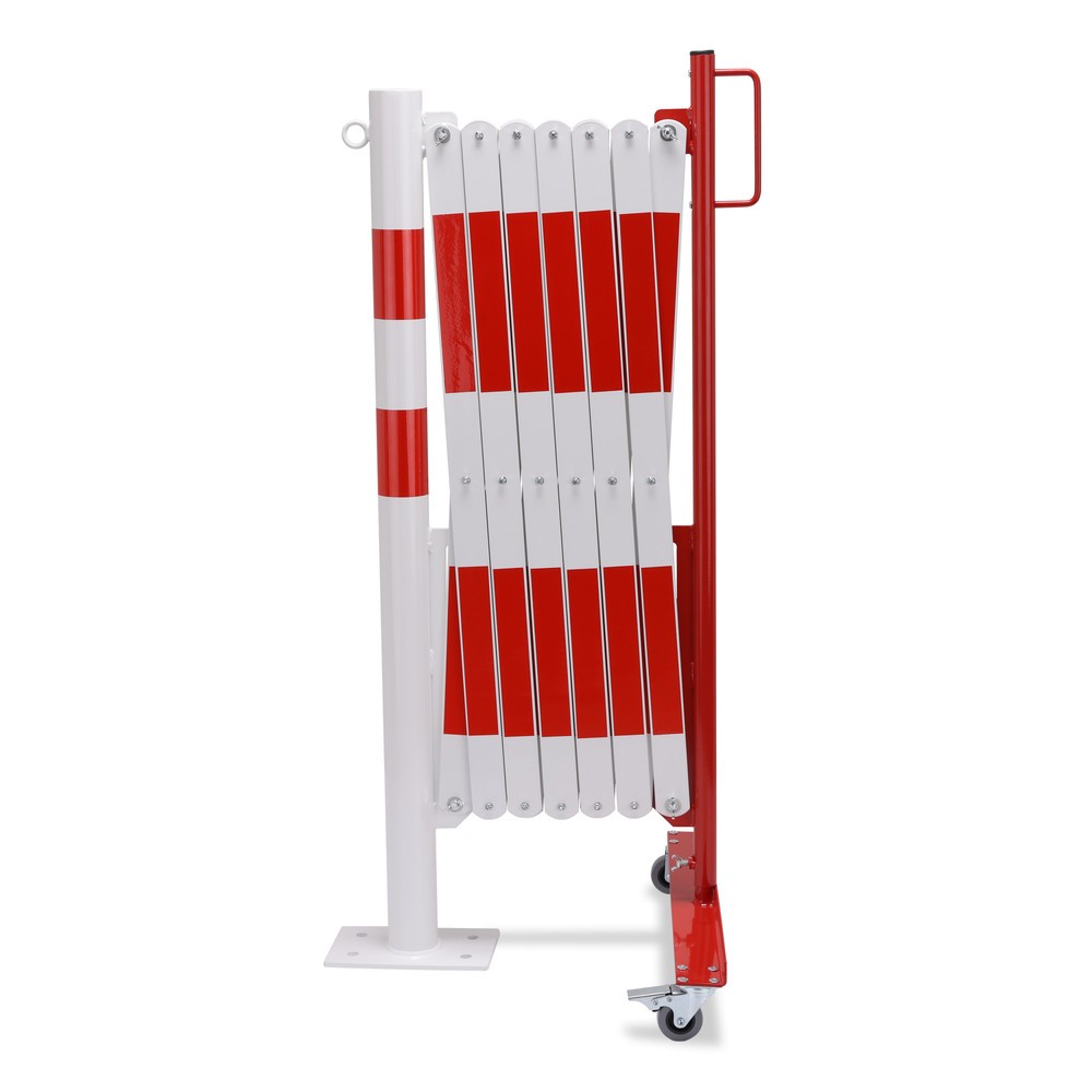 Barrière extensible dancop avec potelets, Ø 60 mm, largeur 4 000 mm, rouge/blanc