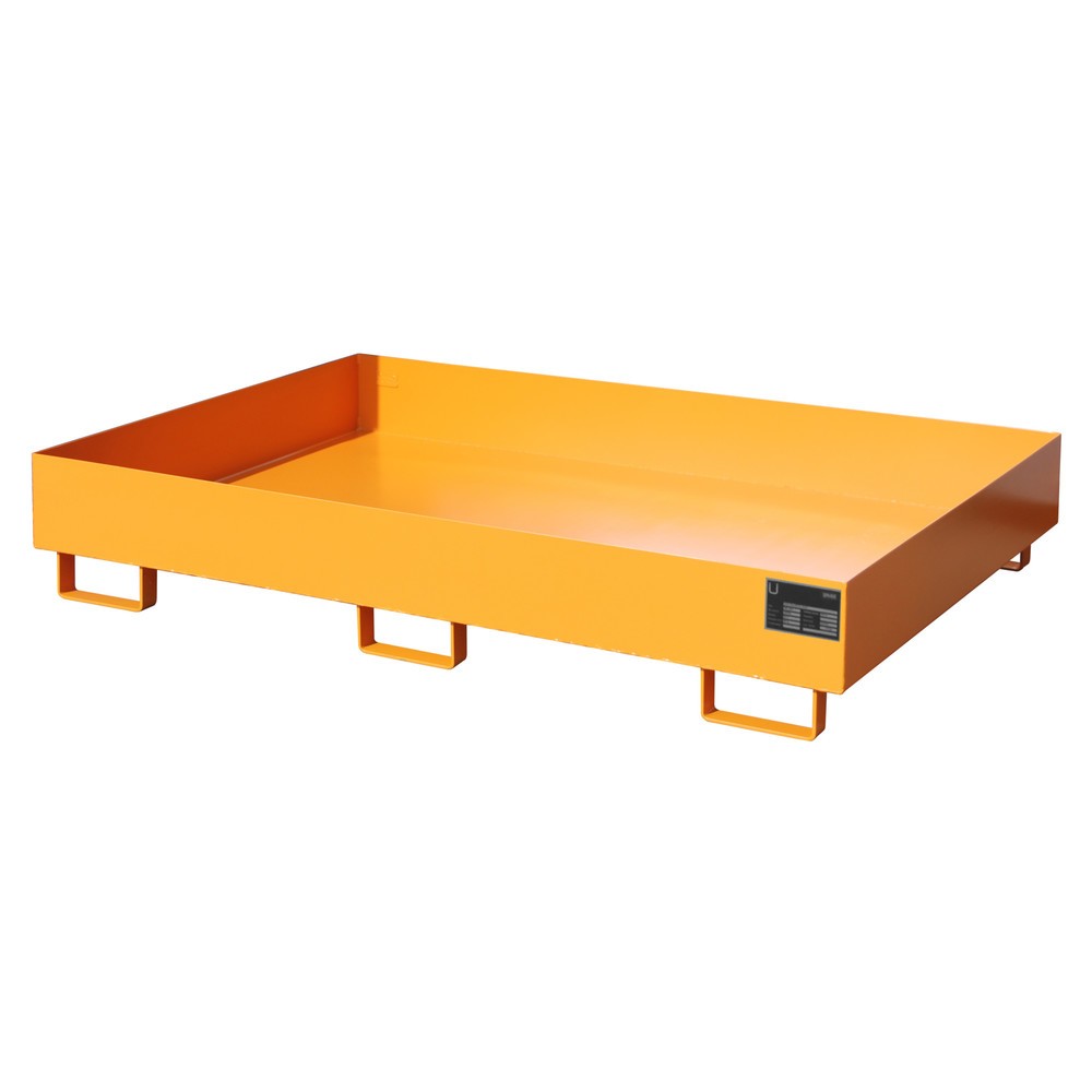 Bauer® Bac-support, H x l x P 250 x 1 300 x 1 750 mm, volume de collecte 240 l, sans caillebotis, orangé jaune