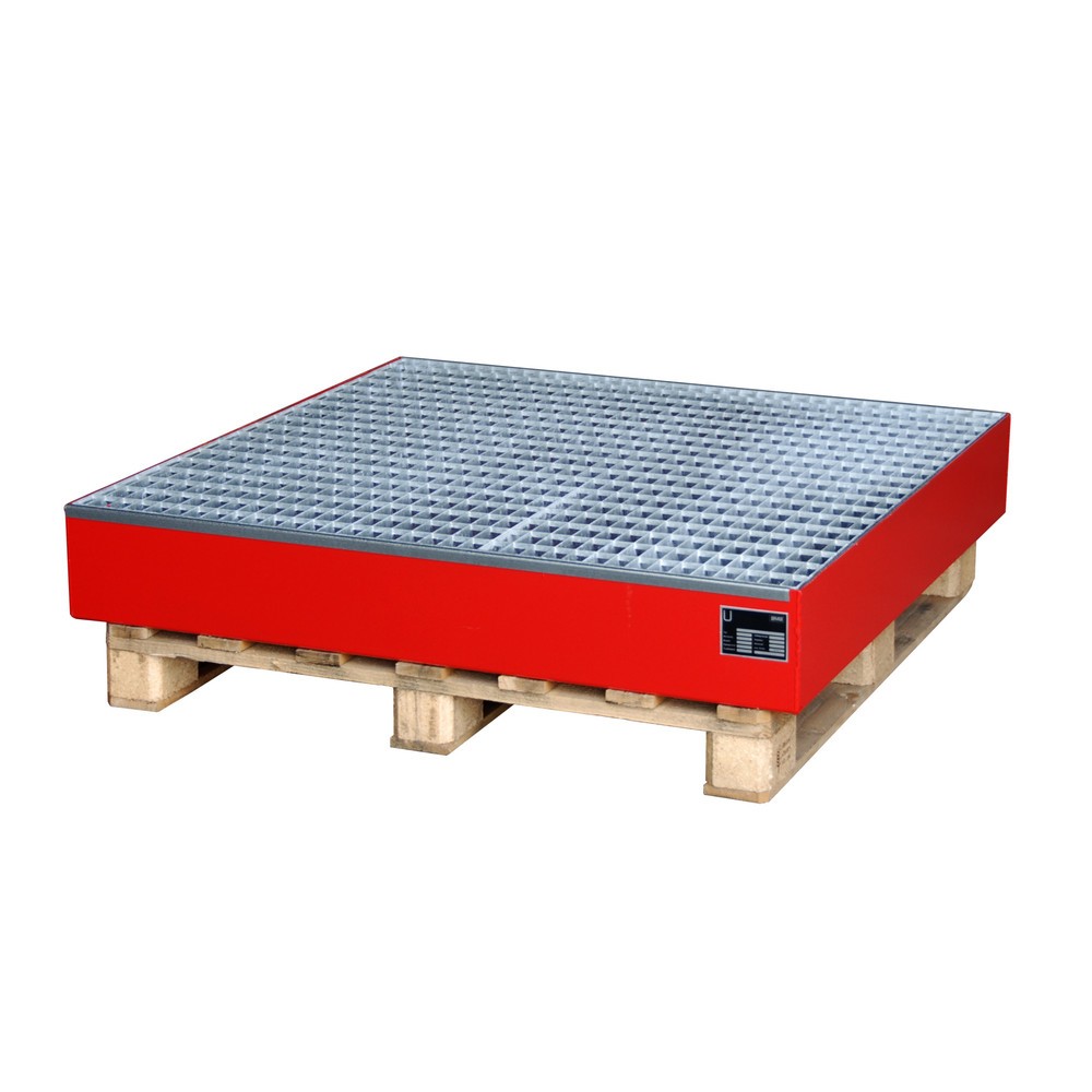 Bauer® Bac rehausseur pour palette, HxlxP 185 x 1 200 x 1 200 mm, avec caillebotis grille, rouge feu