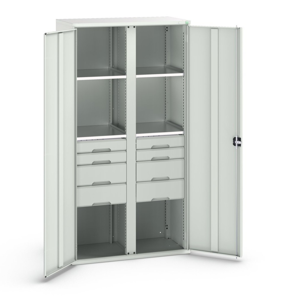 bott Armoire à portes battantes avec tiroirs verso, avec 4 tablettes et 8 tiroirs, lxPxH : 1 050 x 550 x 2 000 mm