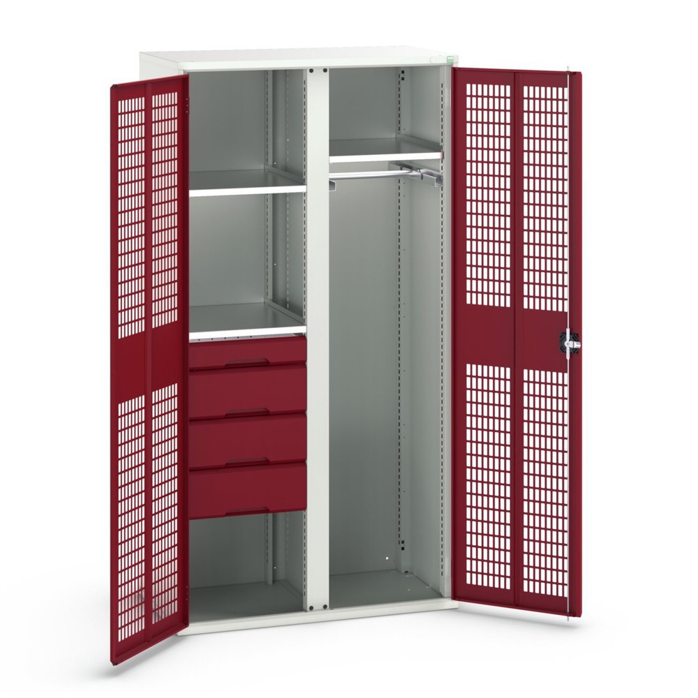 bott verso Armoire-penderie avec ventilation, avec 3 tablettes et 4 tiroirs, lxPxH : 1 050 x 550 x 2 000 mm