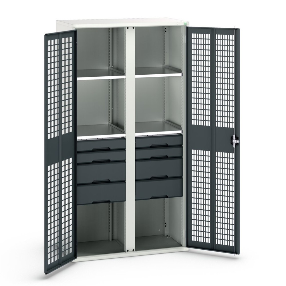 bott verso Armoire-penderie avec ventilation, avec 4 tablettes et 8 tiroirs, lxPxH : 1 050 x 550 x 2 000 mm