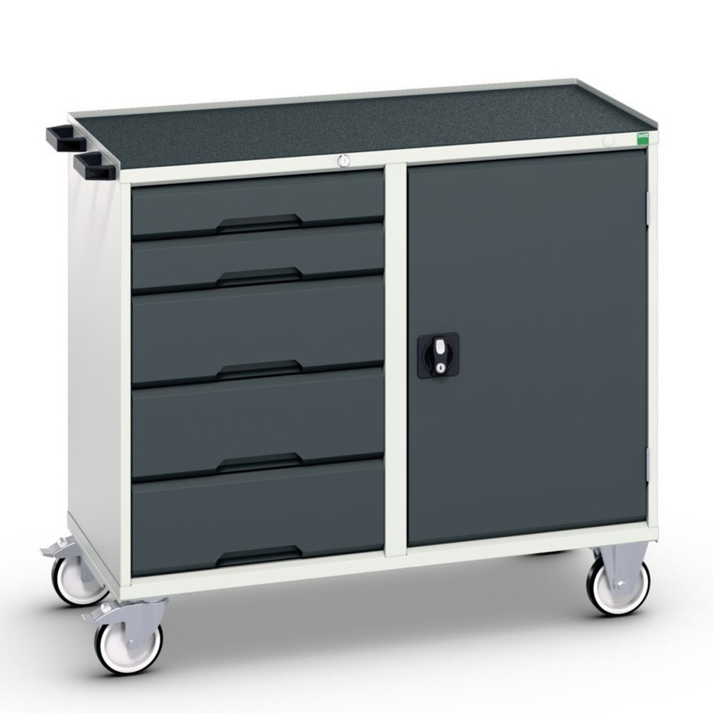 bott Chariot de montage verso, avec 5 tiroirs, porte et rebord anti-chutes, lxPxH : 1 050 x 550 x 965 mm