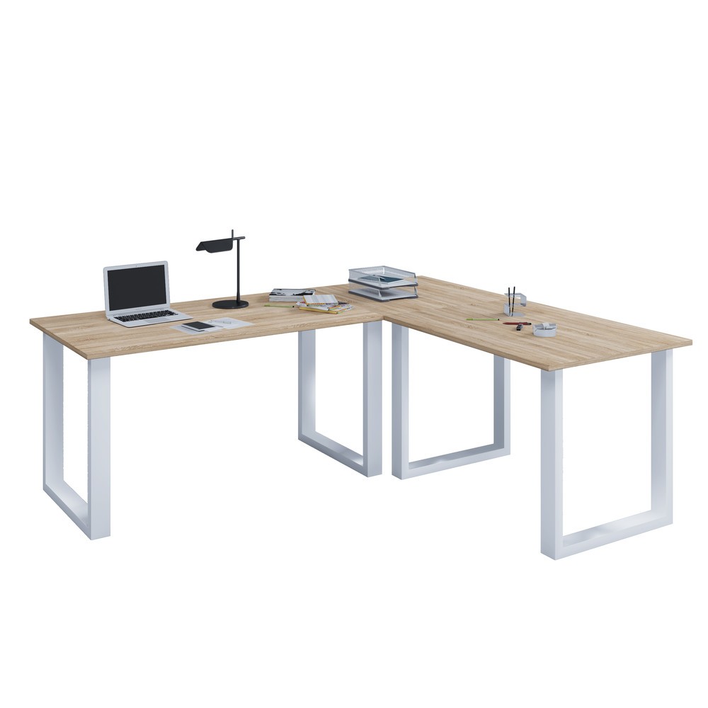 Bureau d'angle Lona, lxP 220 x 80 et 190 x 80 cm, pieds en U, chêne Sonoma