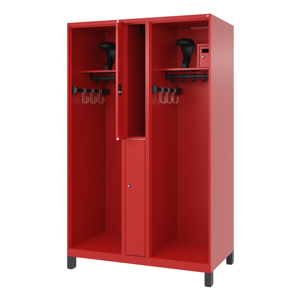 Numéro de l'image du produit 1: C+P Vestiaire pompier MAXI, pieds, HxlxP 1 850 x 1 200 x 600 mm, rouge feu, avec support de casque