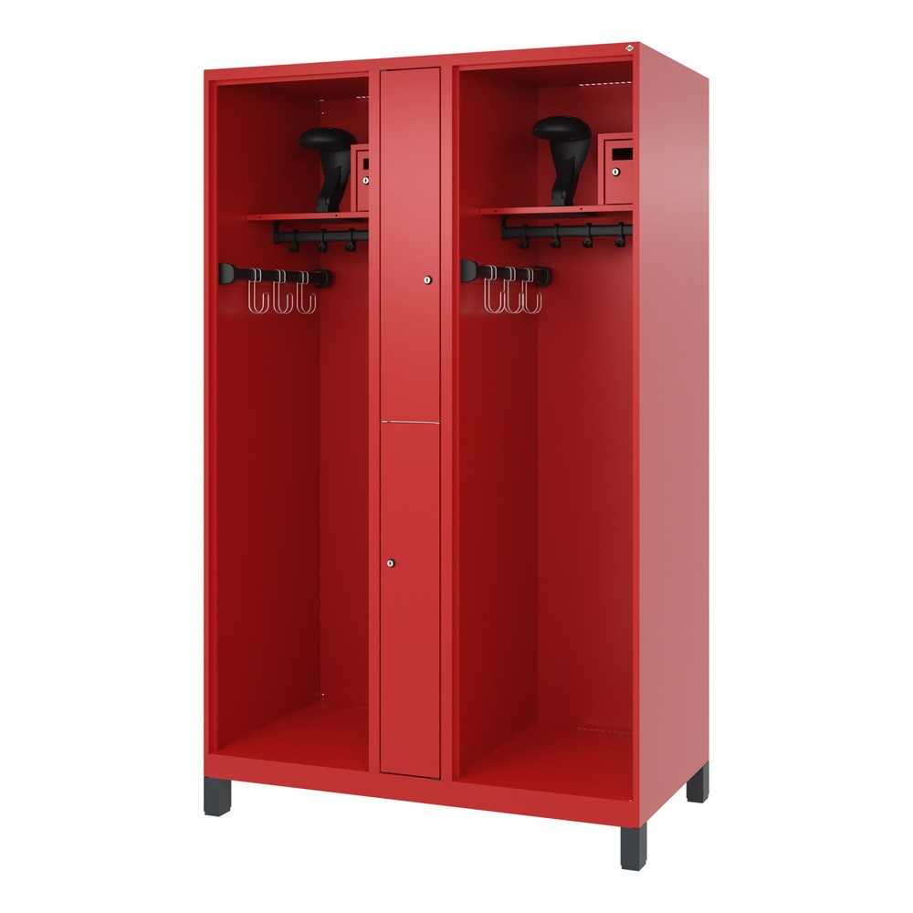 Numéro de l'image du produit 5: C+P Vestiaire pompier MAXI, pieds, HxlxP 1 850 x 1 200 x 600 mm, rouge feu, avec support de casque