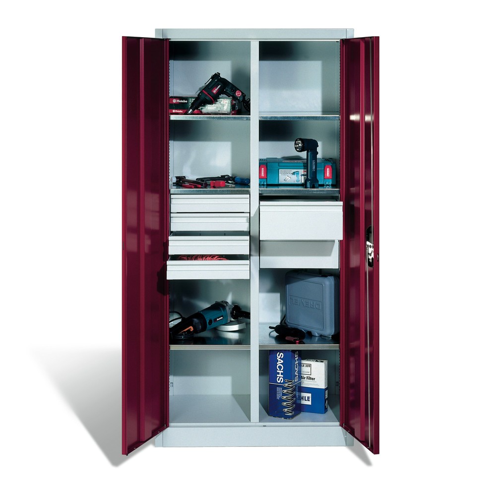 Armoire à outils C+P, tiroirs 4x86 + 2x174 mm, 6 tablettes, largeur 930 mm