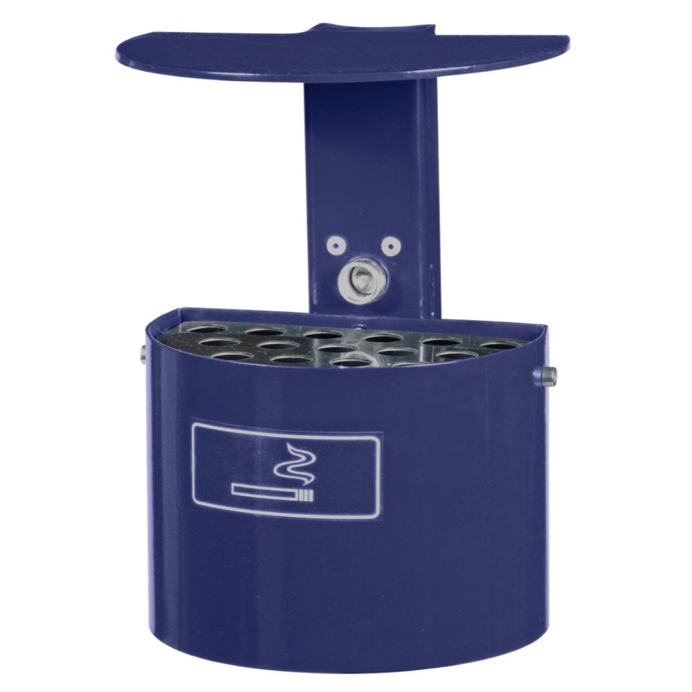 RENNER Cendrier rond pour fixation murale ou à un poteau, avec toit, sans poteau, 2 litres, bleu cobalt