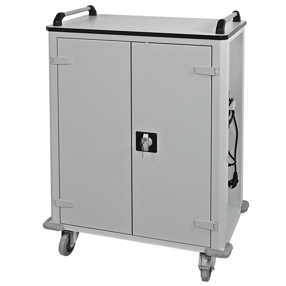 Chariot coffre-fort pour ordinateurs portables/tablettes, HxlxP 1.050 x 730 x 440 mm, 32 compartiments + 1 compartiment, alimentation électrique y compris