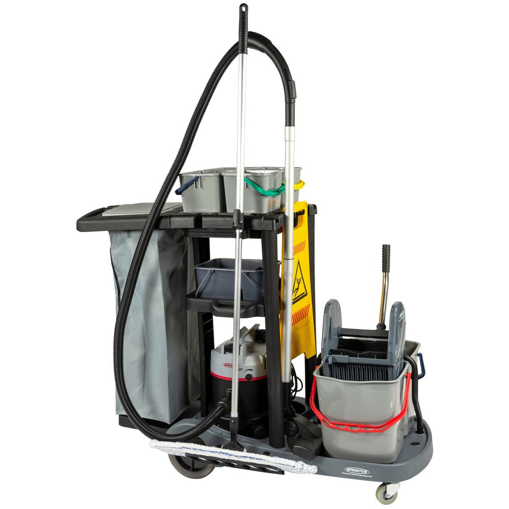 Chariot de ménage kit 1, 2 seaux de 17 litres + 4 de 4 litres, balai à franges avec serpillère Premium 400 mm