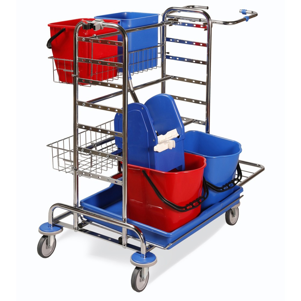 Chariot de nettoyage Universel II, chromé, 2 x 15 litres avec presse à serpillière + 2 x 12 litres