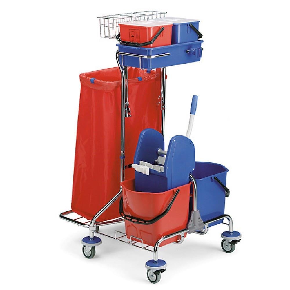 Chariot de nettoyage Universel IV, chromé, 2 x 15 litres avec presse à serpillière + 2 x 6 litres