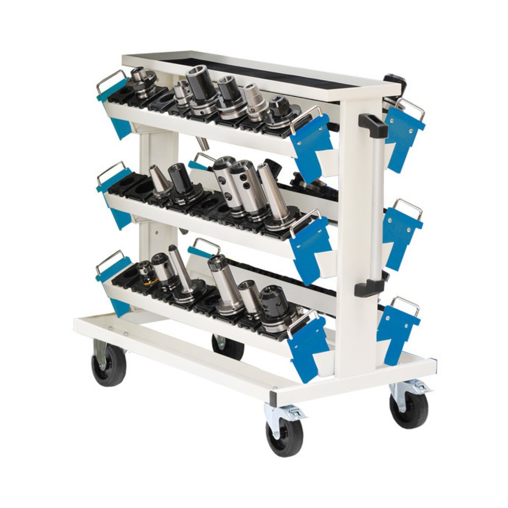 Chariot pour outils Bedrunka+Hirth pour outils CNC, avec 6 porte-outils, gris clair, bleu clair, H x l x p 950 x 560 x 930 mm