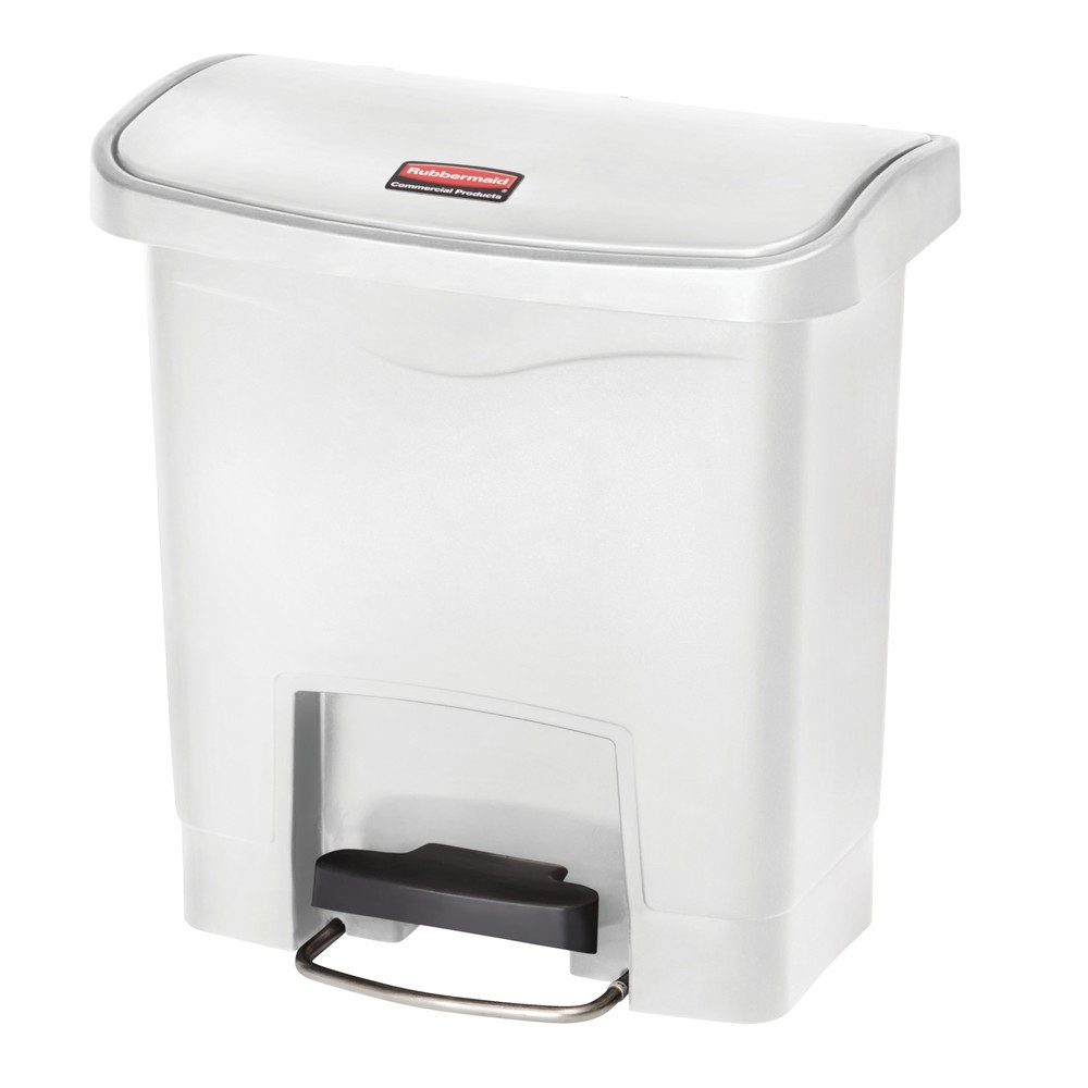 Rubbermaid Slim Jim® Poubelle à pédale avec pédale latérale large, plastique, 15 litres, blanc