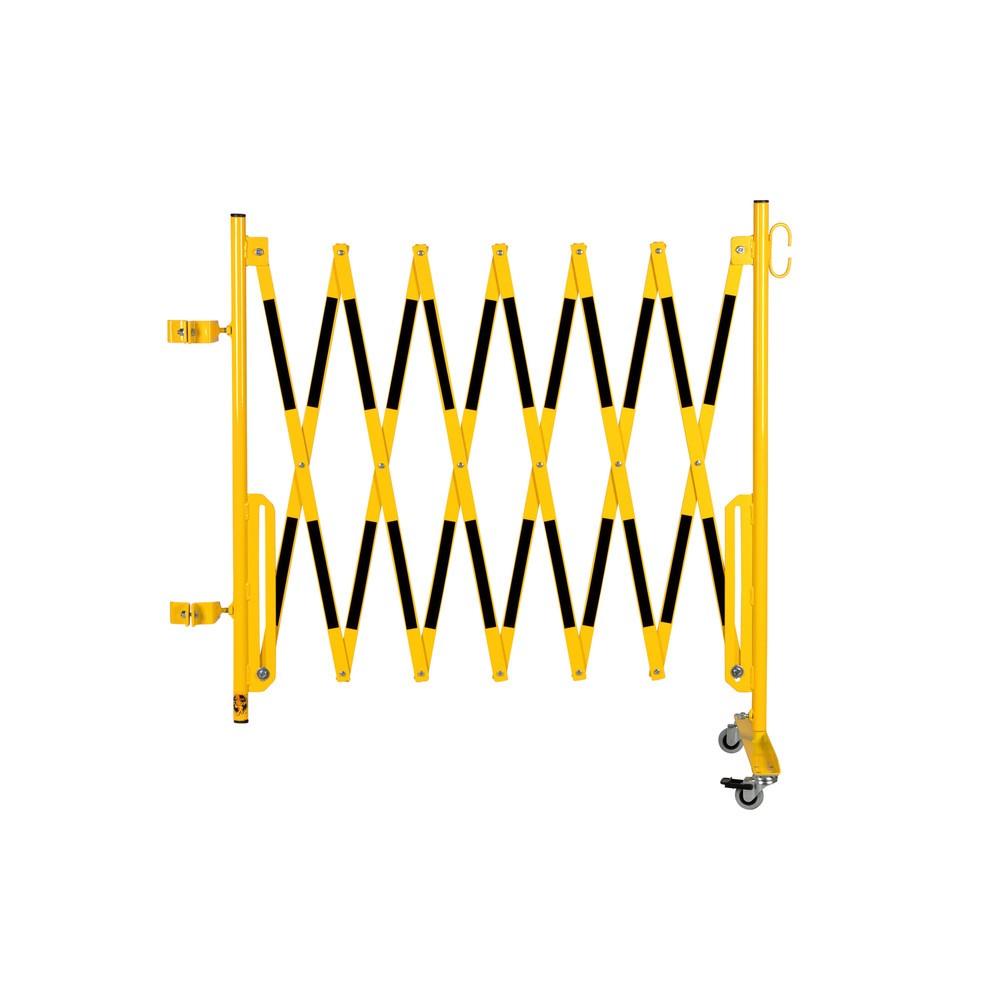 dancop Barrière extensible, 1 pied à roulette, 1 fixation de poteau pour 70 x 70 mm, largeur 3 600 mm, jaune/noir