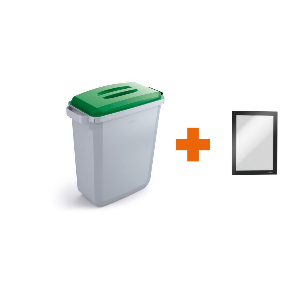 DURABLE Conteneur à déchets DURABIN® 60L avec couvercle + cadre d’affichage DURAFRAME®, vert