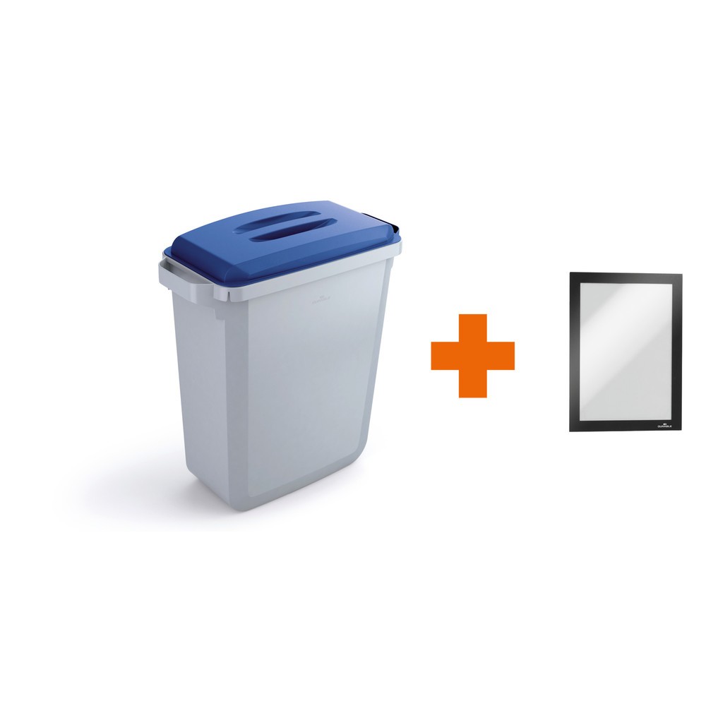 DURABLE Conteneur à déchets DURABIN® 60L avec couvercle + cadre d’affichage DURAFRAME®, bleu