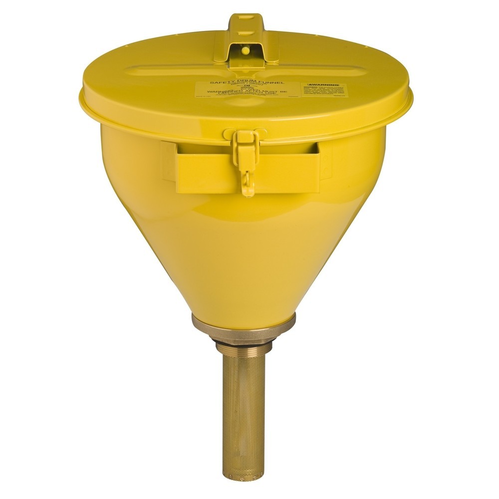 Entonnoir de sécurité pour fût Justrite, pare-flamme 150 mm, jaune