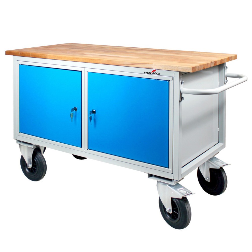 Établi Motion Steinbock®, mobile, 2 portes, capacité de charge 500 kg, H x l x P 827 x 1 300 x 600 mm, RAL 7035/5012