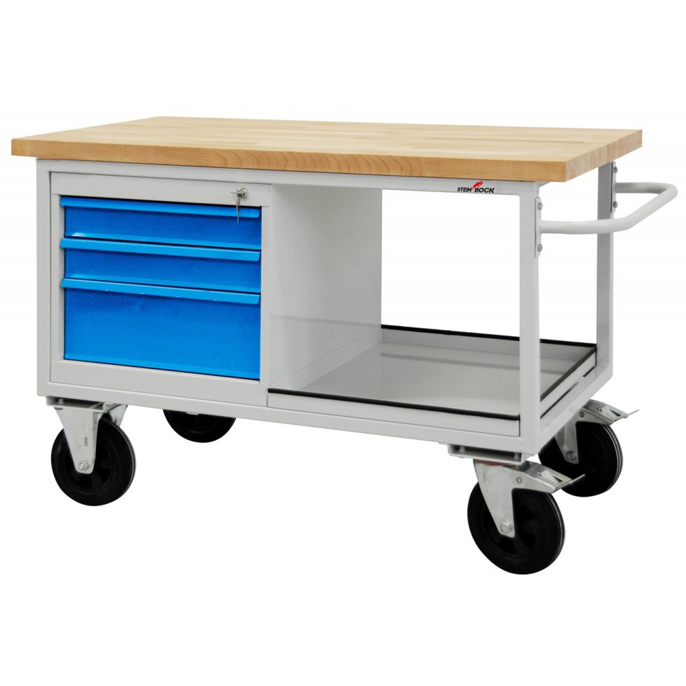 Établi Motion Steinbock®, mobile, 3 tiroirs, capacité de charge 500 kg, H x l x P 827 x 1 300 x 600 mm, RAL 7035/5012