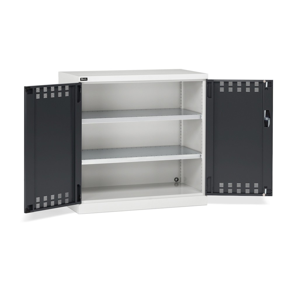 Fami PERFOM Armoire à portes battantes, 2 tablettes, portes battantes perforées, HxlxP 1 000 x 1 023 x 555 mm, gris clair, anthracite