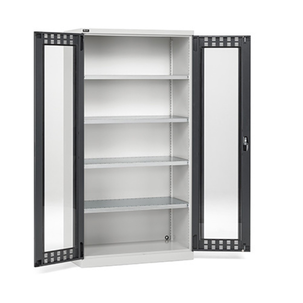 Fami PERFOM Armoire à portes battantes avec 4 tablettes et portes transparentes, HxlxP 2 000 x 1 023 x 726 mm, gris clair, anthracite