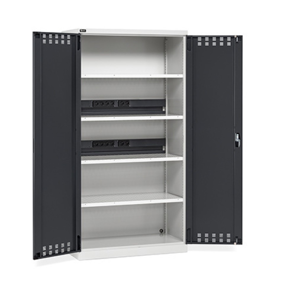 Fami PERFOM Armoire de charge de batteries, 4 tablettes perforées, HxlxP 2 000 x 1 023 x 726 mm, gris clair, anthracite