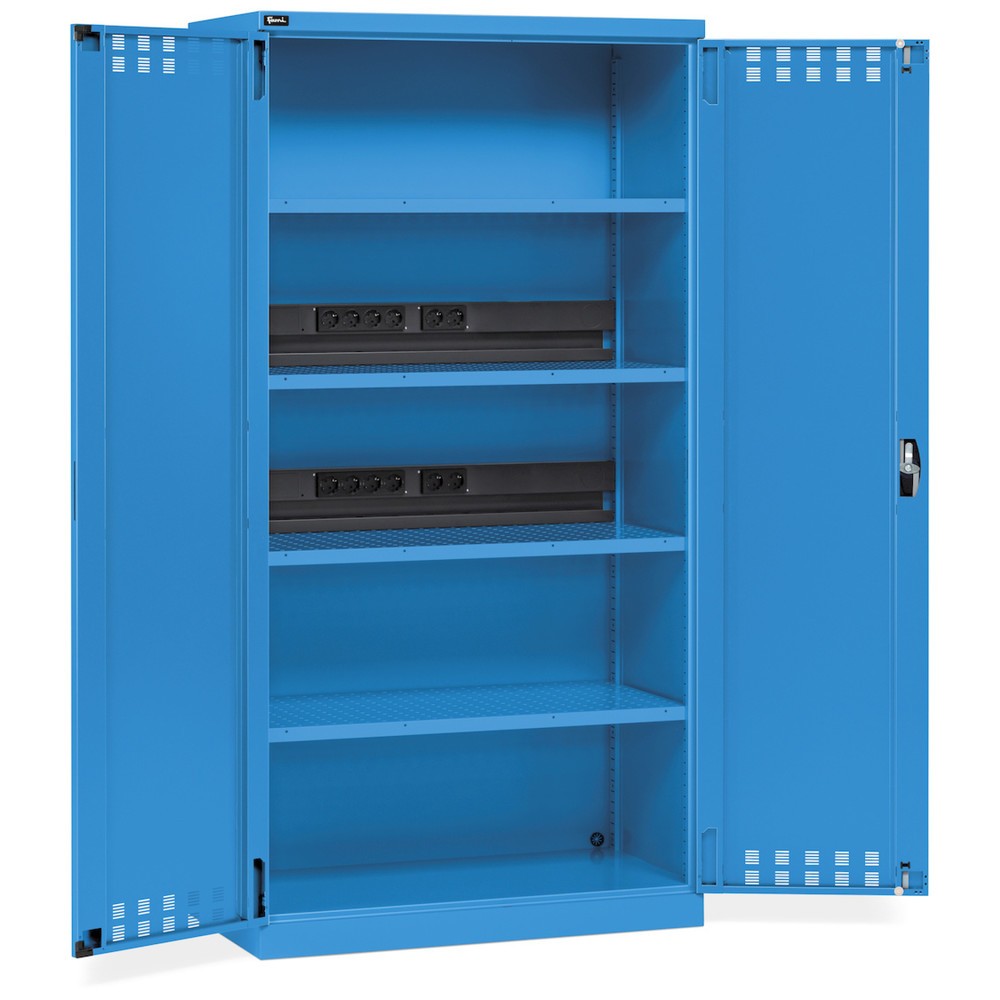 Fami PERFOM Armoire de charge de batteries, 4 tablettes perforées, HxlxP 2 000 x 1 023 x 726 mm, bleu clair