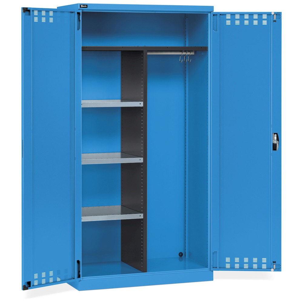 Fami PERFOM Armoire polyvalente, tringle à vêtements, 3 tablettes, HxlxP 2 000 x 1 023 x 726 mm, bleu clair