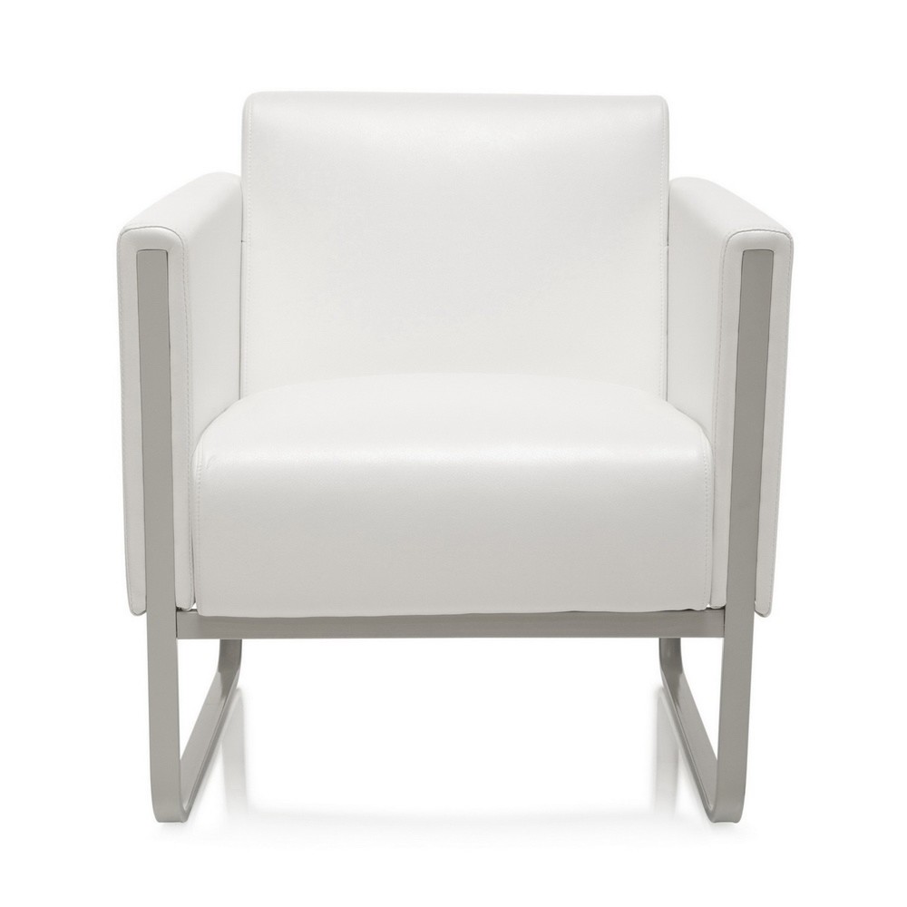 Fauteuil lounge hjh OFFICE ARUBA piètement gris clair similicuir, 1 place, blanc