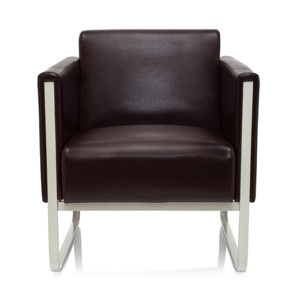 Fauteuil lounge hjh OFFICE ARUBA piètement gris clair similicuir, 1 place, marron