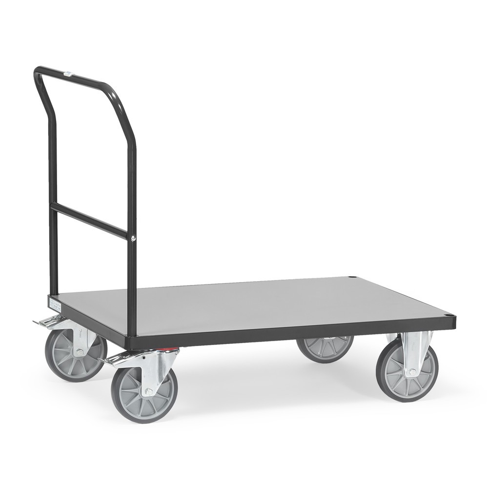 fetra® Chariot à plate-forme avec dossier de poussée, surface de chargement lxP 500 x 850 mm, gris anthracite