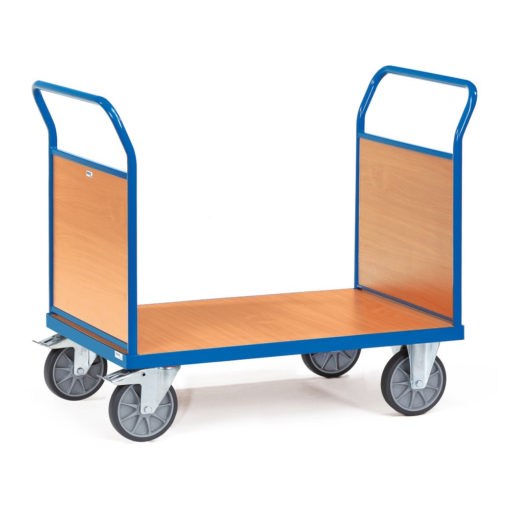 fetra® Chariot à plate-forme, à 2 côtés avec ridelles en bois, surface de chargement lxP 600 x 1 000 mm