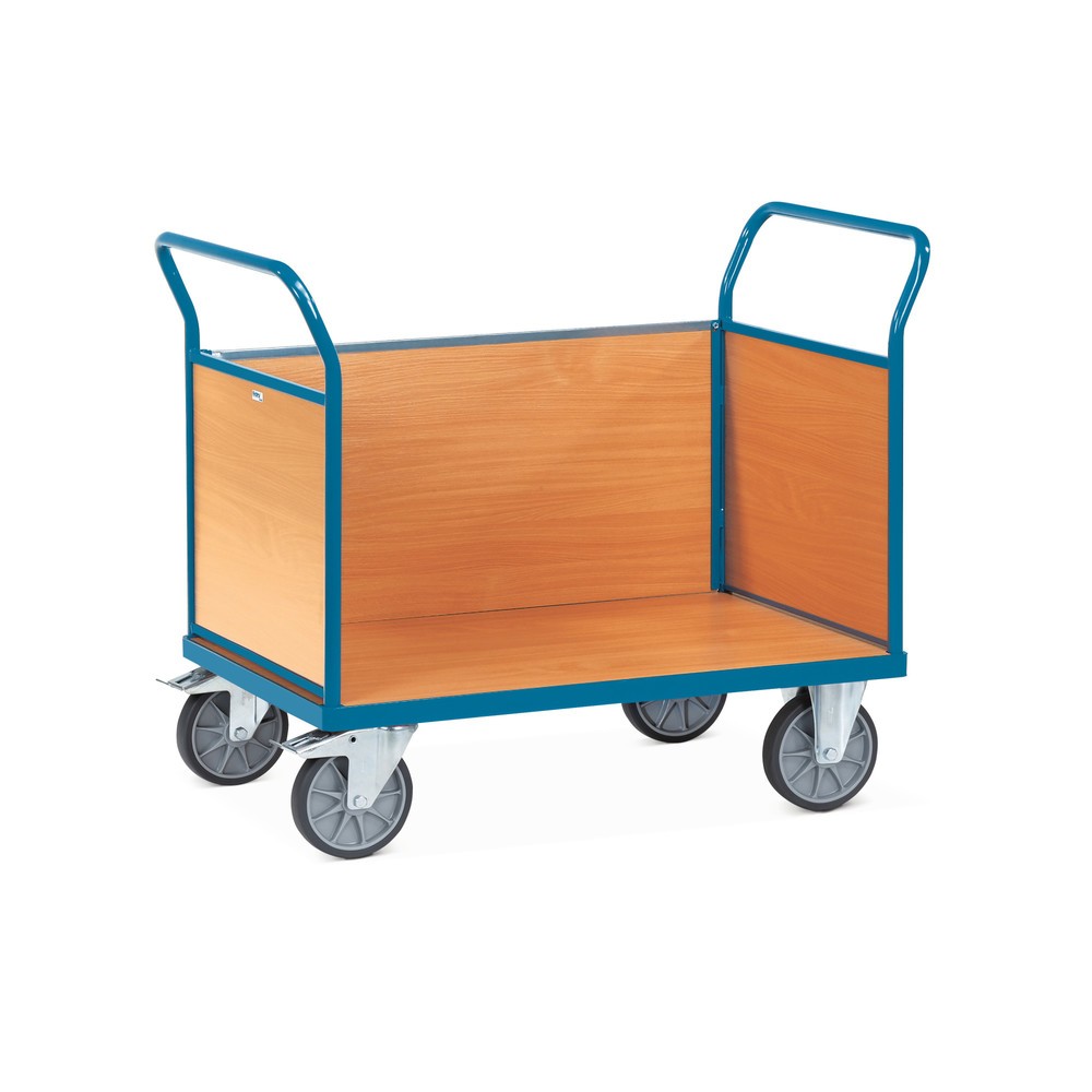 fetra® Chariot à plate-forme, à 3 côtés avec ridelles en bois, surface de chargement lxP 500 x 850 mm