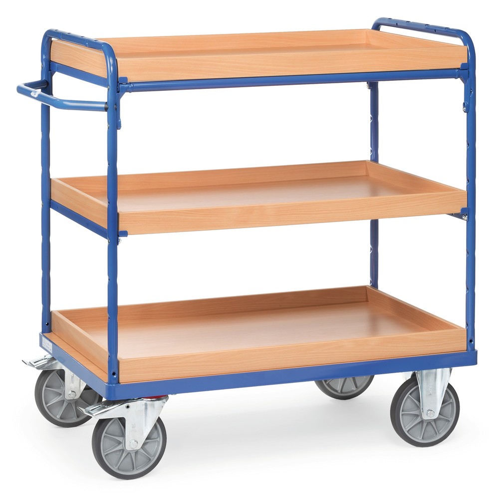 fetra® Chariot à plateaux avec caissettes, 3 plateaux de 1 000 x 600 mm, hauteur 1 152 mm