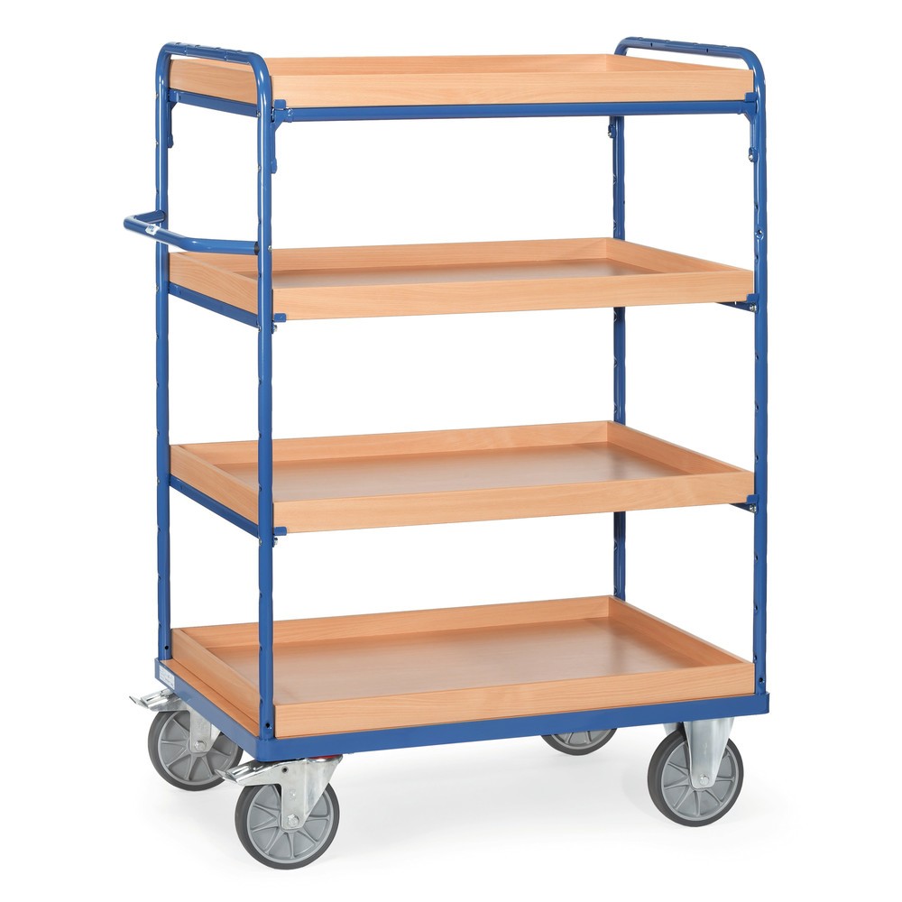 fetra® Chariot à plateaux avec caissettes, 4 plateaux de 850 x 500 mm, hauteur 1 511 mm