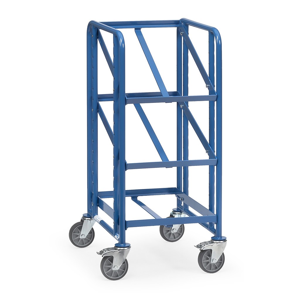 fetra® Chariot à plateaux pour bacs Euro, cadre ouvert, capacité de charge 250 kg, 3 plateaux de 410 x 610 mm