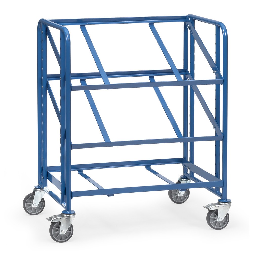 fetra® Chariot à plateaux pour bacs Euro, cadre ouvert, capacité de charge 250 kg, 3 plateaux de 820 x 610 mm