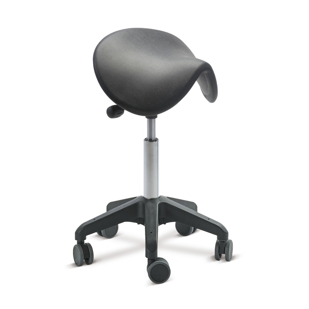 Global Stole A/S Tabouret Ergonomic, assise selle en PU, hauteur d’assise comprise entre 480 et 550 mm, roulettes, noir