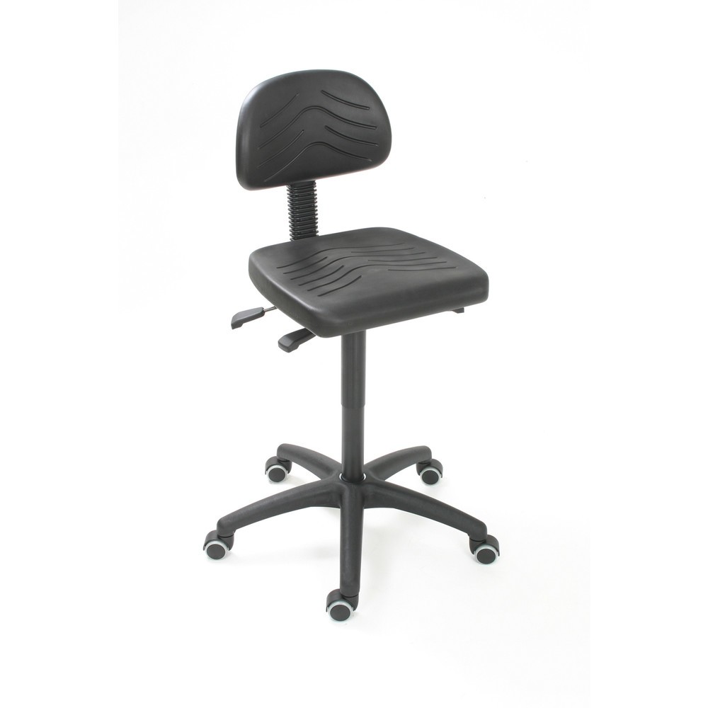 HEMMDAL Chaise de travail pivotante Easy en polyuréthane, hauteur d’assise 450-650 mm, base plastique, roulettes