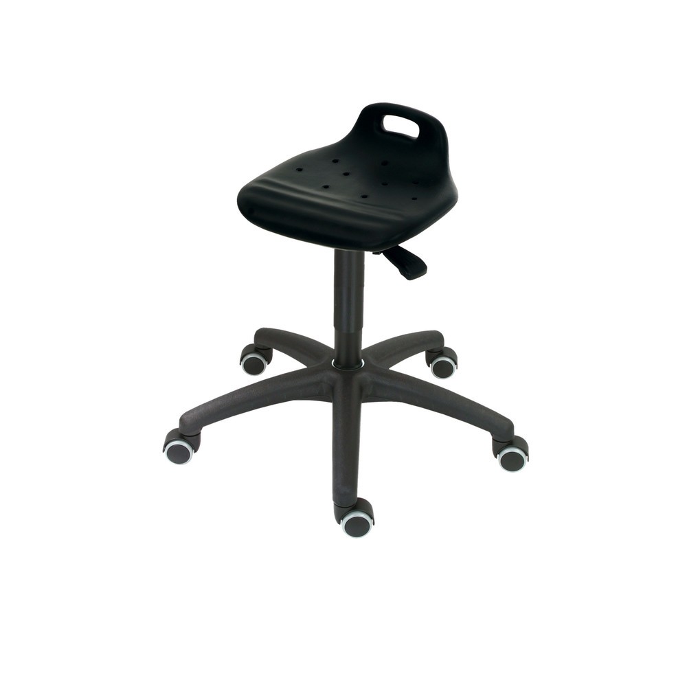 Tabouret pivotant HEMMDAL, siège en PU avec dossier + poignée, hauteur d'assise 450-640 mm, roulettes