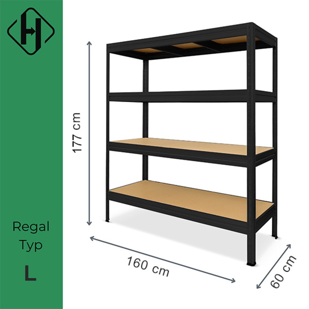 Numéro de l'image du produit 3: HEMMDAL Rayonnage pour charges lourdes Type L, noir – 177 x 160 x 60 cm – jusqu'à 2 400 kg